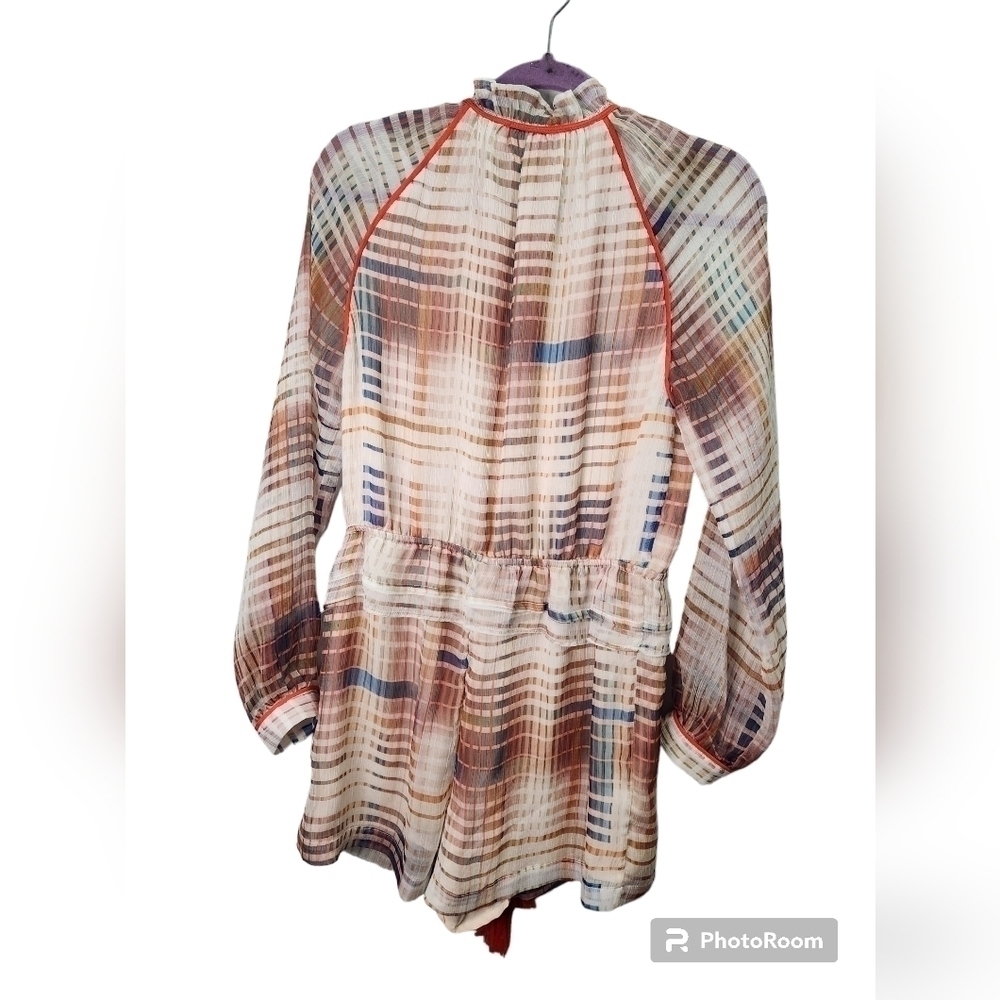 Anthropologie Adelyn Rae Grid Graphic Romper Ruffle Lined Size Small - Picture 4 of 7